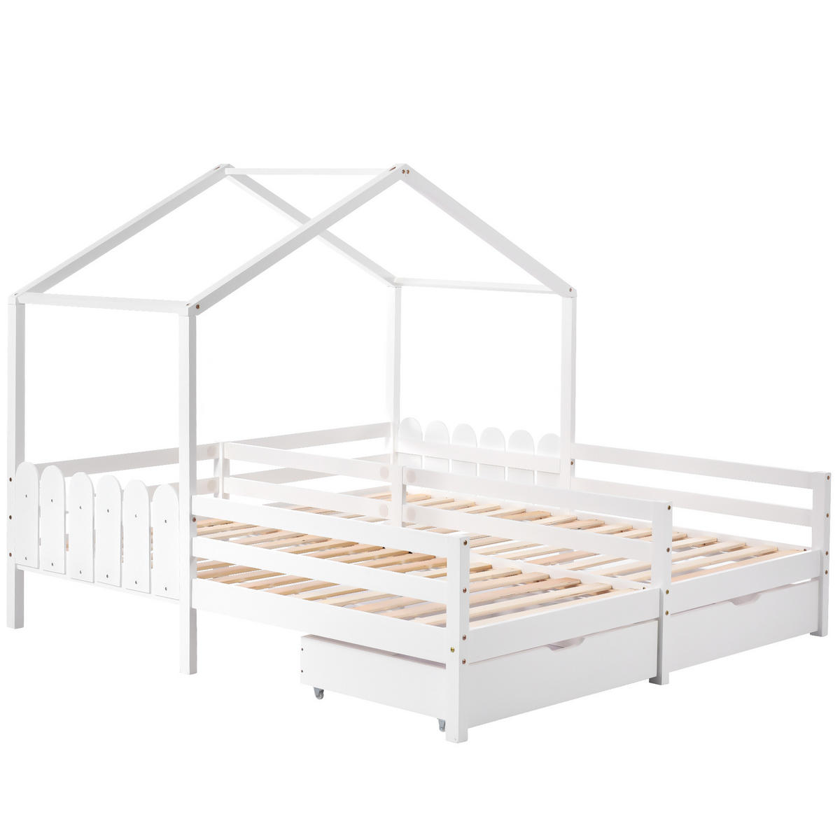 HAUSBETT Kiefer 200/90 cm Weiß - Weiß, Holz - Raumix