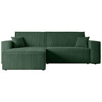 ECKSOFA mit Schlaffunktion und Bettkasten CELTIC-XL - 277x143x83 cm Grün Cord - Schwarz/Grün, Holzwerkstoff/Kunststoff (277/143cm) - ALTDECOR