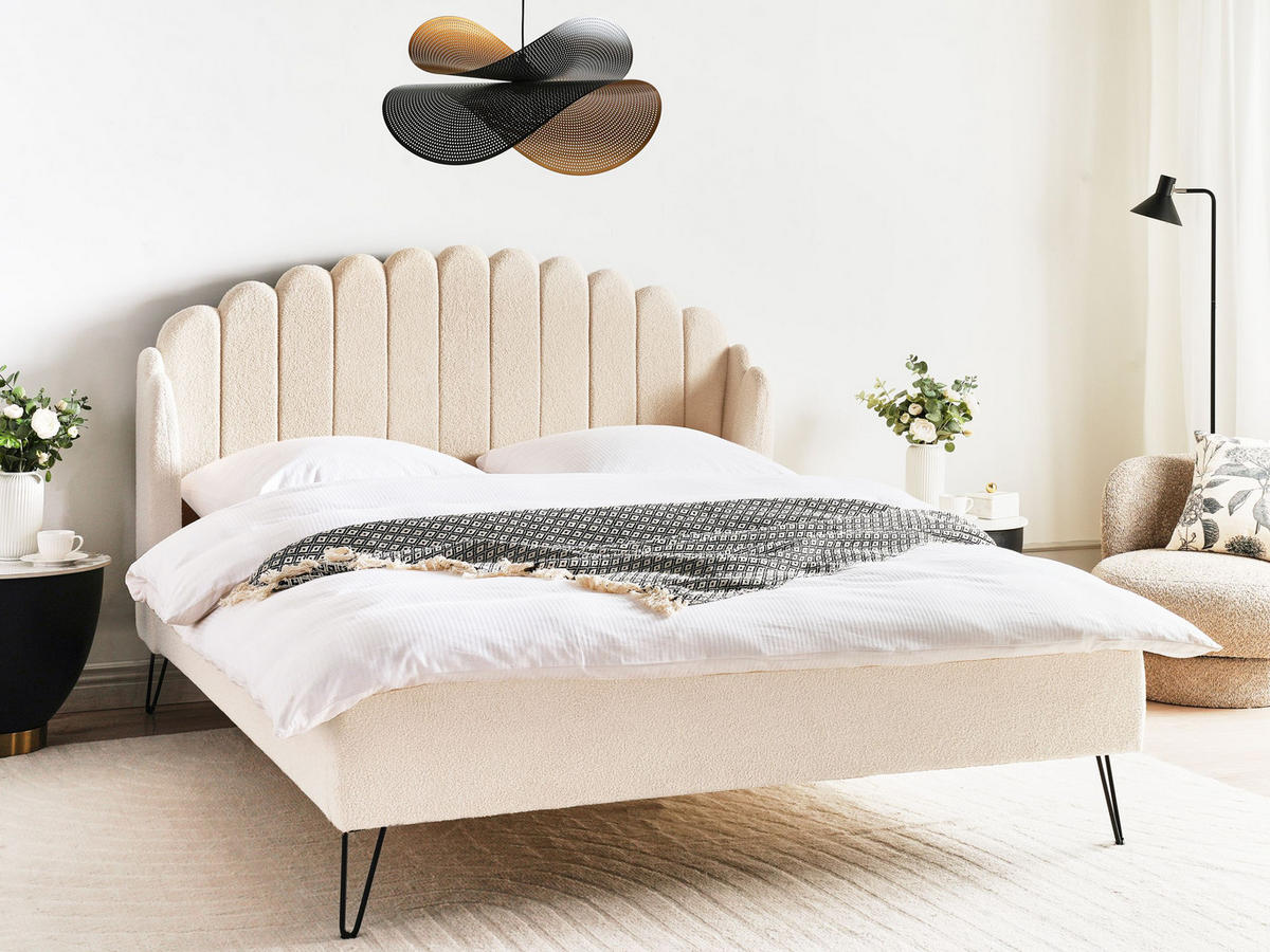 POLSTERBETT mit Lattenrost 160x200 cm Beige Ambillou - Beige, Textil (160/200cm) - Beliani