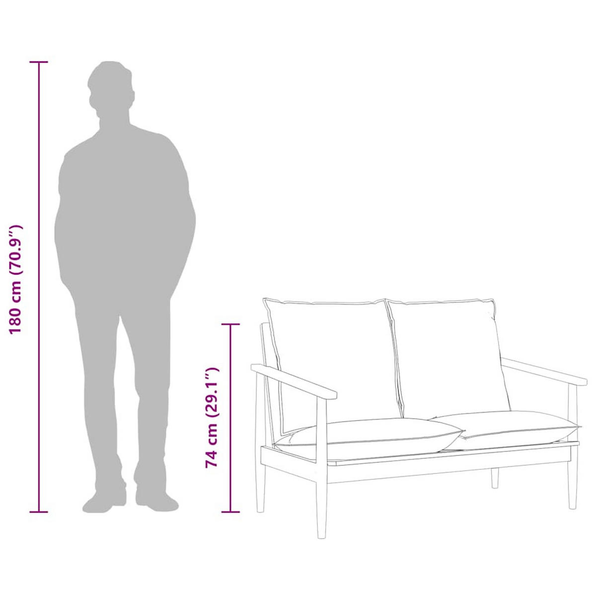 2-SITZER-SOFA Echtleder Akazienholz Braun - Braun, Leder (116/74/69cm) - vidaXL