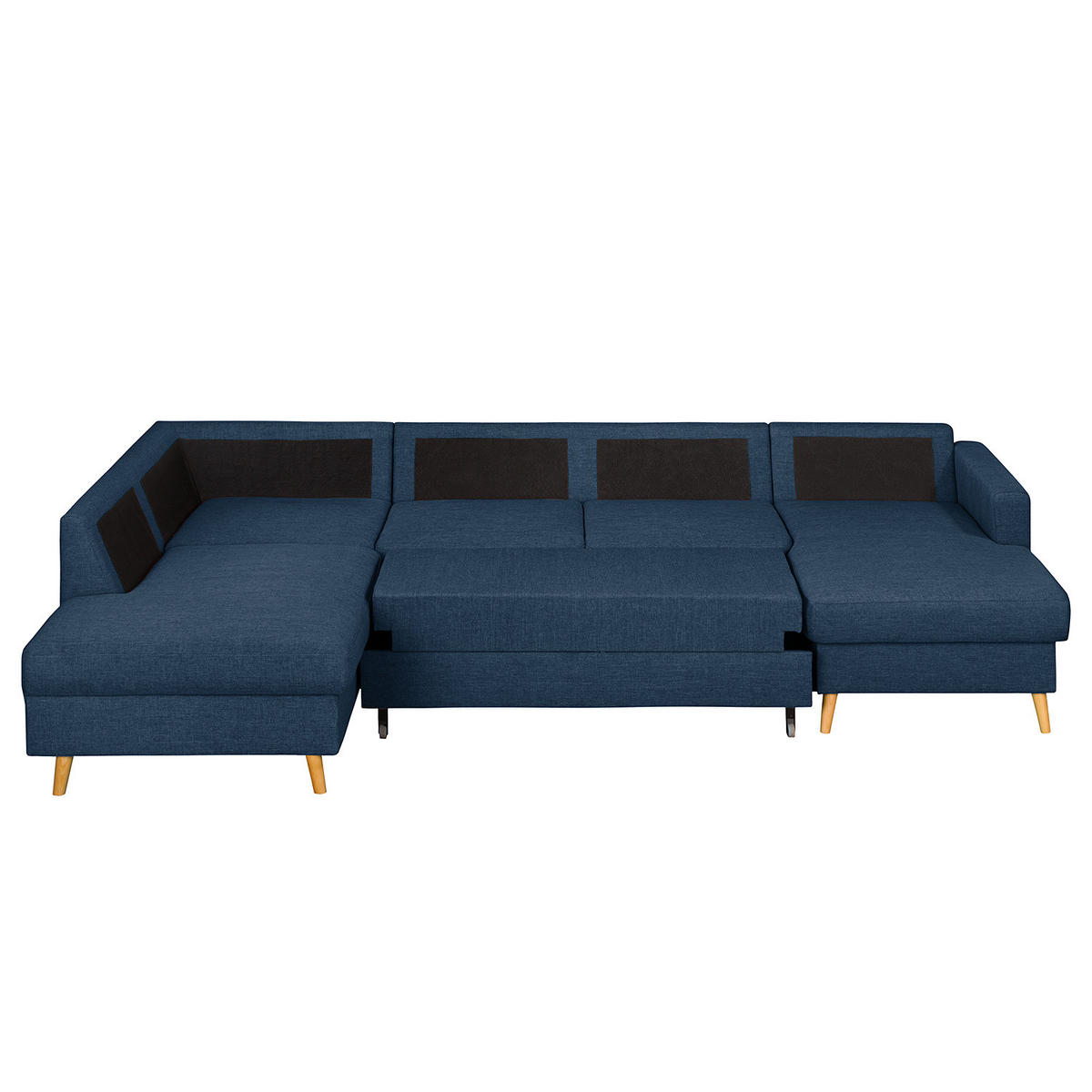 WOHNLANDSCHAFT mit Longchair - Blau/Olivgrün, Textil (290/90/200cm) - home24