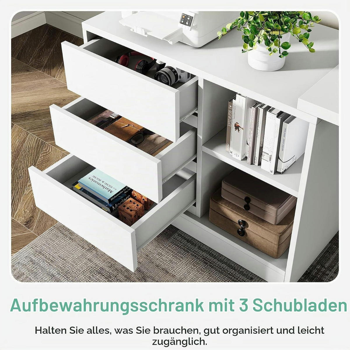 SCHREIBTISCH L-förmig mit Schubladen und Regalen weiß wendbar - Weiß, Holzwerkstoff (45/100/75cm)