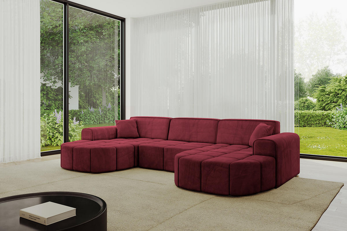 WOHNLANDSCHAFT LIVO-U1 - 315x173x79,5 cm Bordeauxrot - Bordeaux, Holzwerkstoff/Textil (315/79/173cm) - ALTDECOR