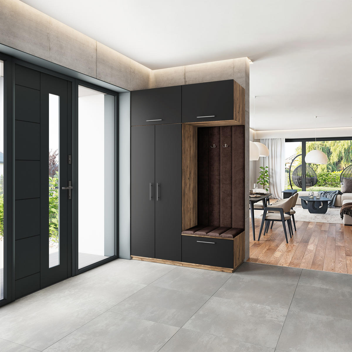 GARDEROBENSCHRANK REMA 150/240/60 cm Modern Garderobe-Set Eiche Lefkas - Eichefarben/Schwarz, Holzwerkstoff (150/240/60cm) - MASSENO