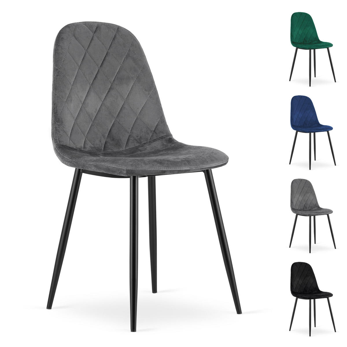 STUHL PIENZA 1 Stück, Grau, mit Samtstoff gepolstert - Anthrazit, Textil/Metall (45/88/51cm) - Komodee