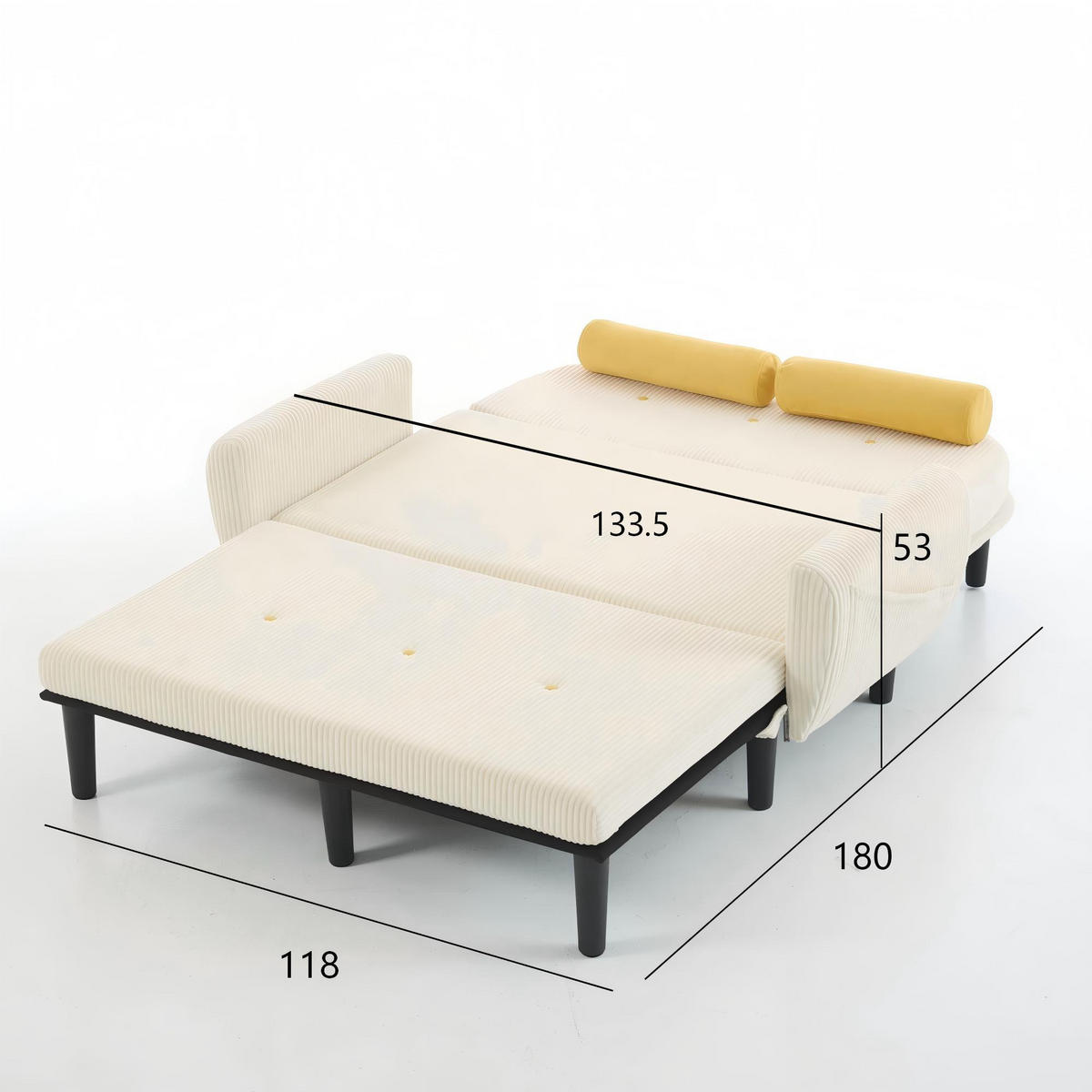 2-SITZER SCHLAFSOFA Cord Elfenbein mit 2 Kissen und Stauraum - Beige, Kunststoff/Textil (133.5/85/77cm) - WISHDOR