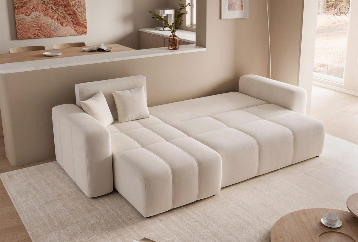 ECKSOFA Leros Mit Schlaffunktion - Creme, Holzwerkstoff/Textil (248/145cm) - Fun Möbel