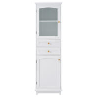 HOCHSCHRANK in Weiß Badezimmerschrank mit Glastüren und Schubladen für Badezimmer, B45/T36/H160 cm - Transparent/Weiß, Holzwerkstoff (45/160/36cm) - STILVORA