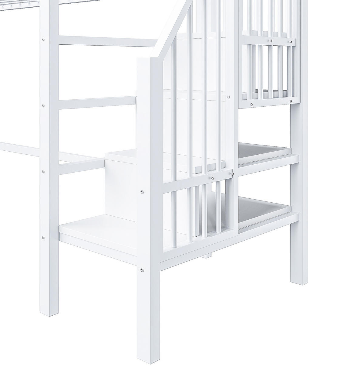 HOCHBETT 90/200 cm Weiß aus Metall und MDF mit Stauraumleiter - Weiß, Metall (90/200cm) - OKMYHOME