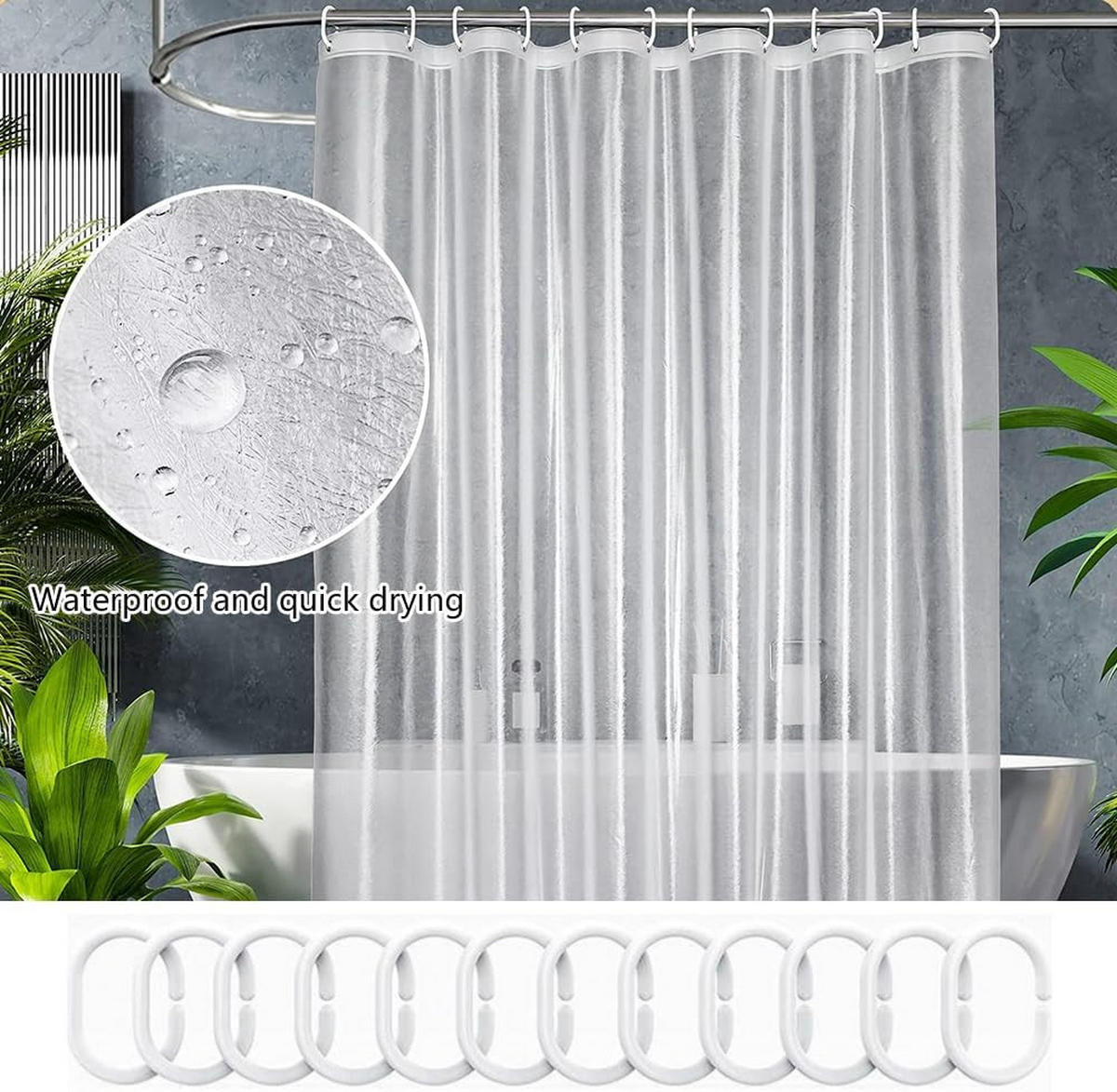 DUSCHVORHANG schimmelresistent schnell trocknend mit Haken für Duschen und Badezimmer - Transparent, Kunststoff (180/200cm) - MCBOSON