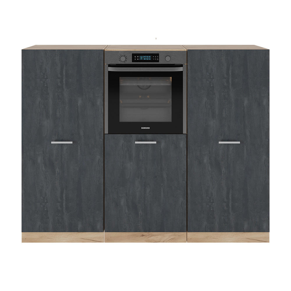 KÜCHENBLOCK R-Line Schwarz Beton/Goldkraft Eiche 180 cm ohne AP - Eiche Wotan/Schwarz, Holzwerkstoff (180/81.6/46cm) - Vicco