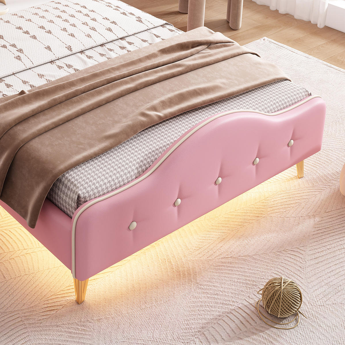 KINDERBETT 90/200 mit LED und Kronen-Kopfteil in Rosa+Weiß - Rosa/Weiß, Holzwerkstoff/Textil (90/200cm) - EVRYAE