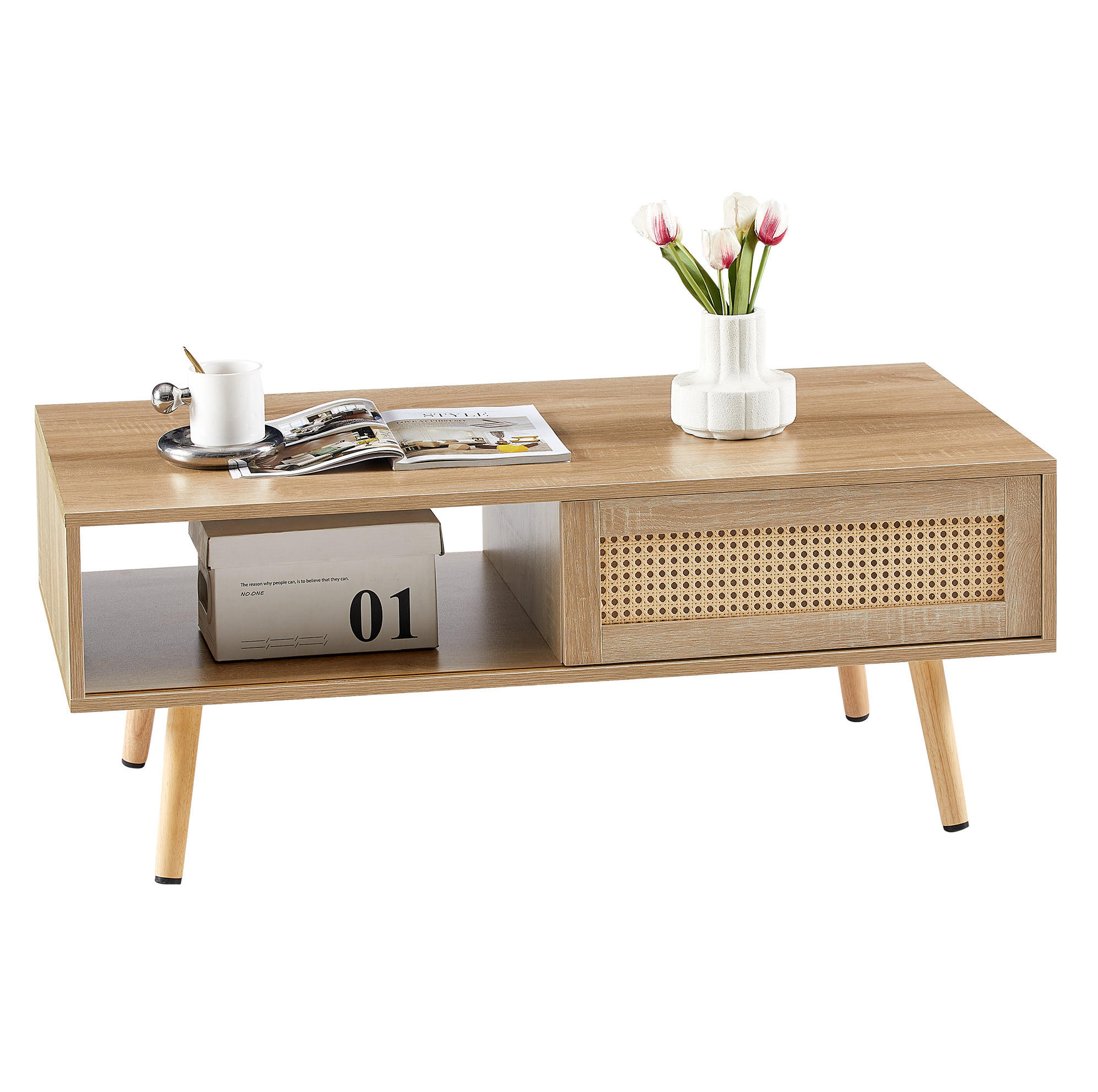 KONFERENČNÍ stolek z MDF, 40/105/55 cm přírodní dřevo, s posuvnými dvířky - hnědá, kompozitní dřevo (105/55/40cm) - BEAOK