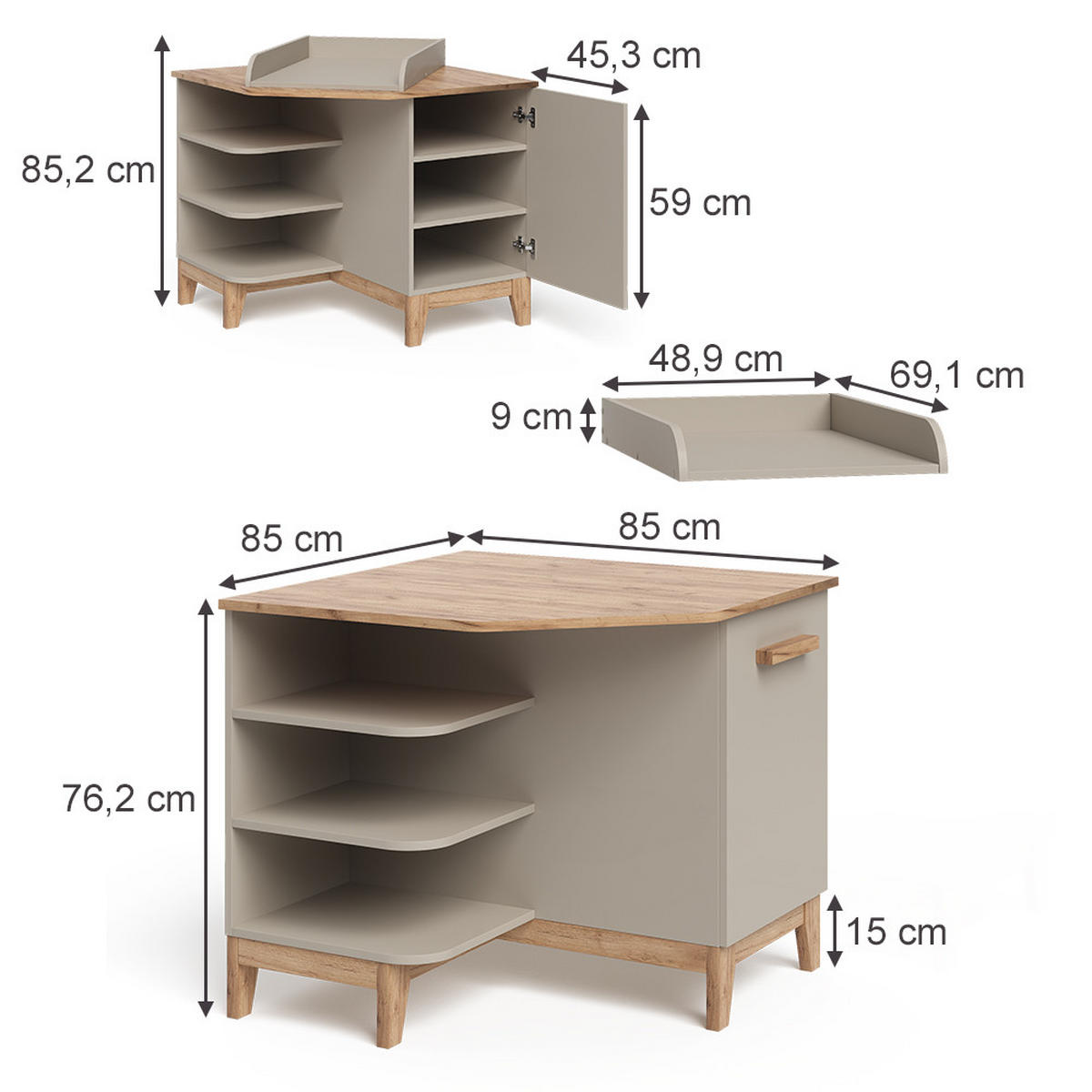 PŘEBALOVACÍ PULT Malia Kašmír/Řemeselné - kašmírová/světle šedá, kompozitní dřevo (85/85.2/85cm) - VitaliSpa