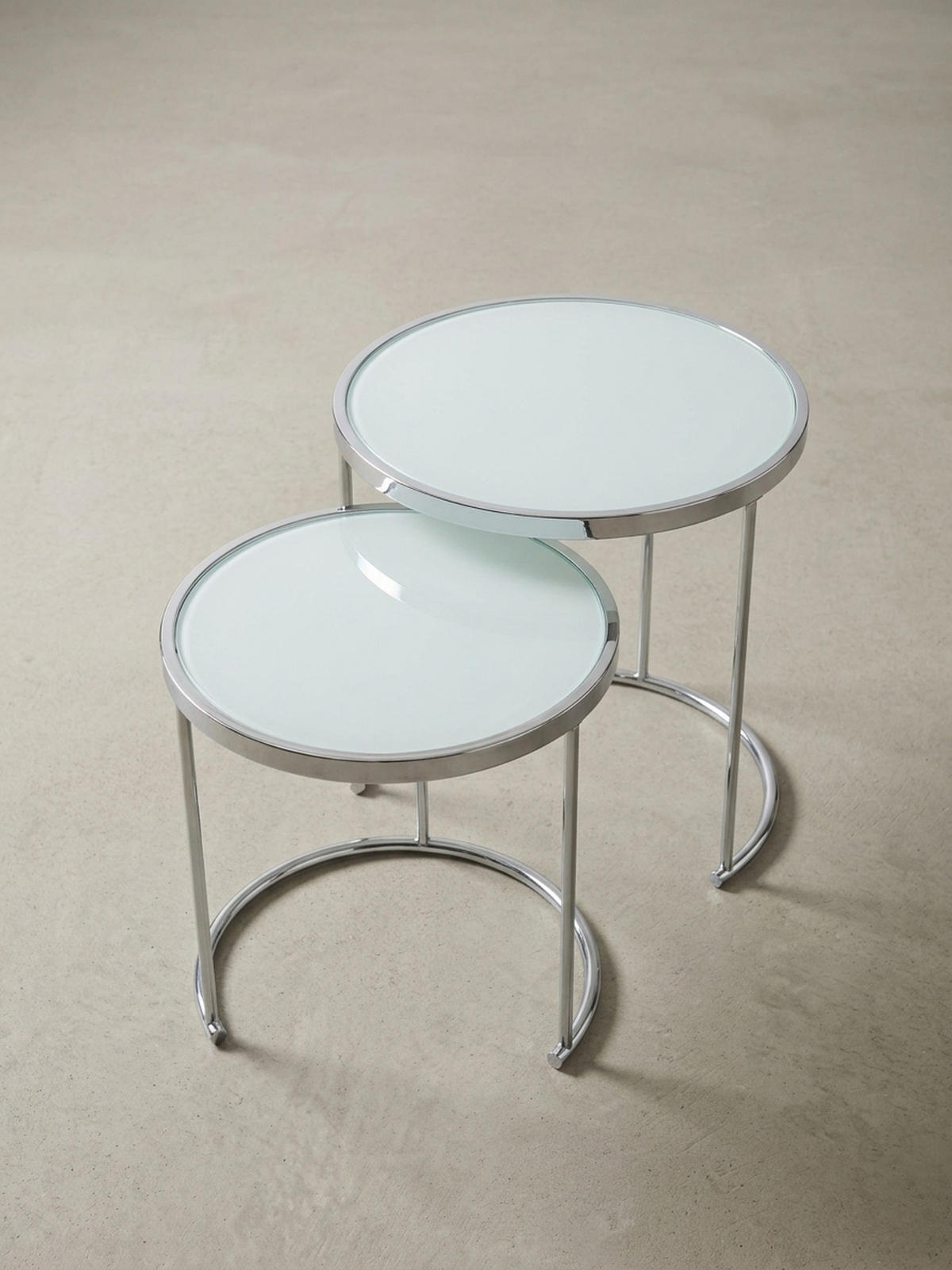 COUCHTISCH Set – Rund Glas 2-teilig mit Stauraum platzsparend - Silberfarben, Glas/Metall (50/50/50cm) - KADIMA DESIGN