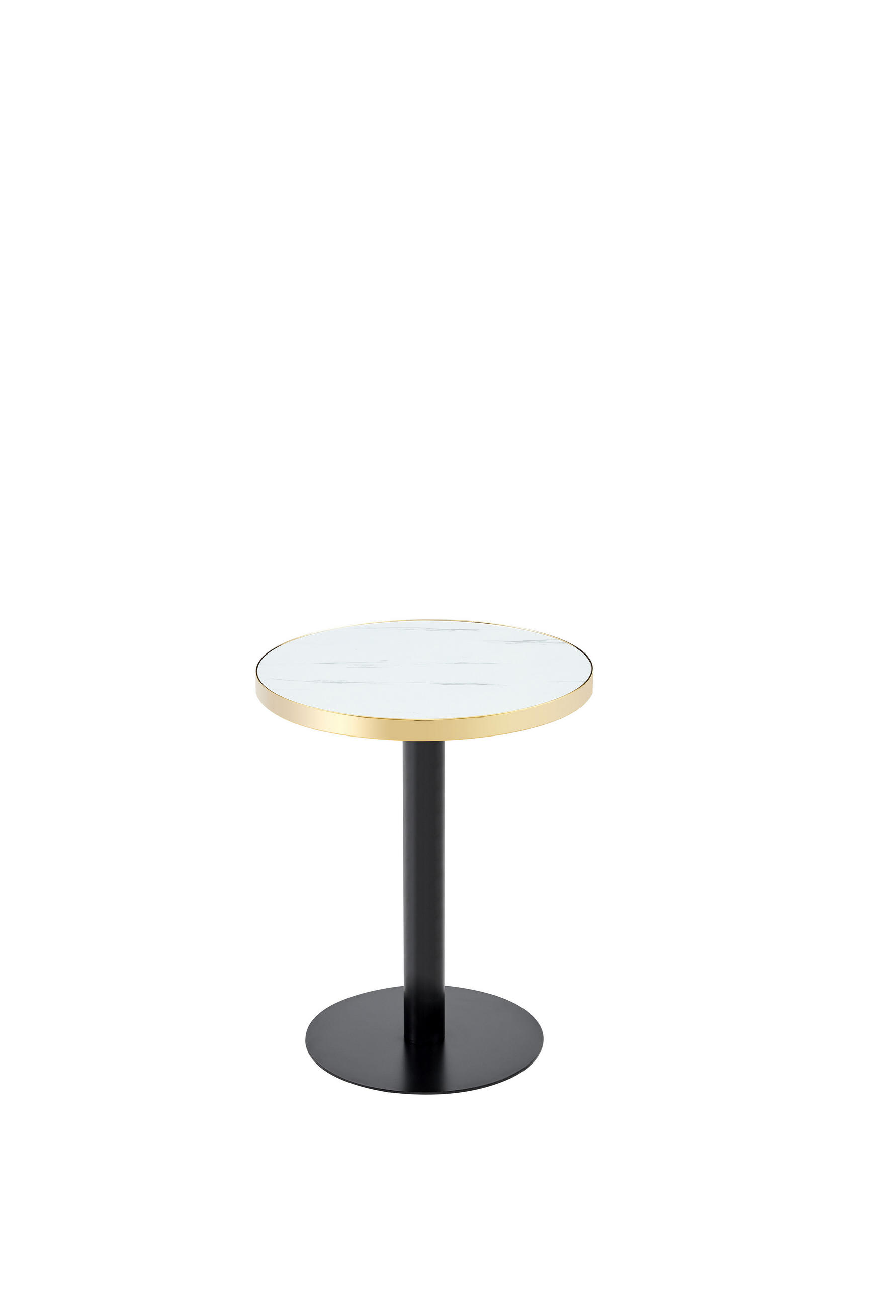 BEISTELLTISCH DE-37359 rund mit Marmoroptik und Goldrand Weiß - Weiß, Metall (60/60/74cm) - ComfortXL