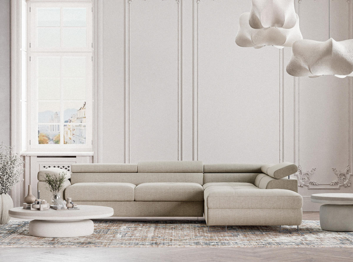 ECKSOFA Concord Beige Webstoff - Rechts Seite - Beige/Schwarz, Holz/Holzwerkstoff (277/203cm) - Maison de Reve