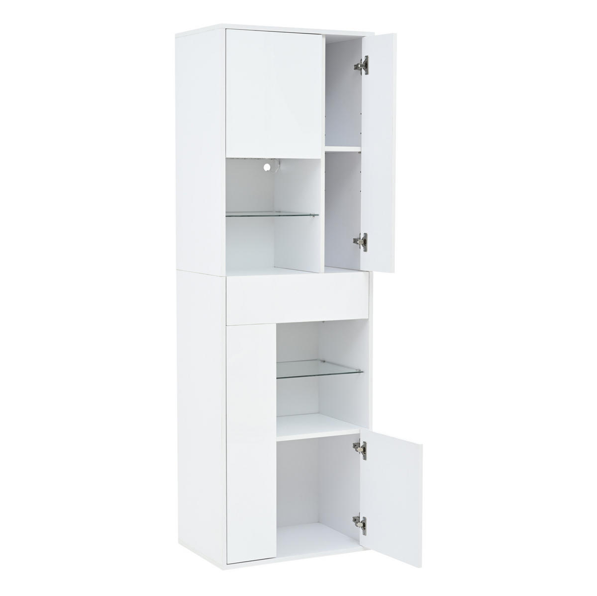 VITRINE aus Spanplatte 55x38x170 cm Weiß mit LED-Beleuchtung, Hochglanzfront, 1 Schublade und 11 Ablagebereichen - Weiß, Holzwerkstoff (55/170/38cm) - Modfu