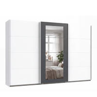 SCHWEBETÜRENSCHRANK 3-türig B313/H208/64 cm Kleiderschrank in Weiß, Spiegel umrahmt in Grafit, Griffe Weiß / 22632 - Weiß, Holzwerkstoff/Metall (313/208/64cm) - luma-home