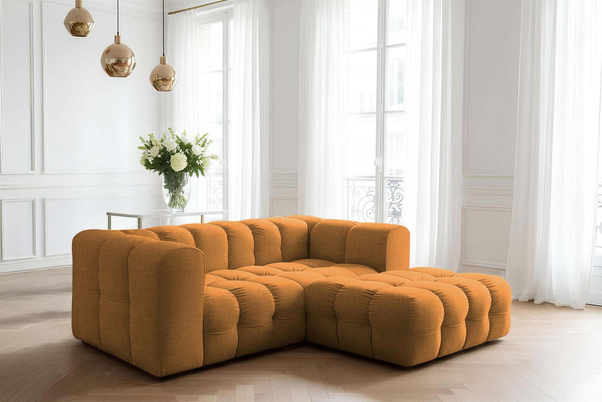 ECKSOFA Solvie Xs In Moly - Orange, Holzwerkstoff/Textil (239/193cm) - Fun Möbel