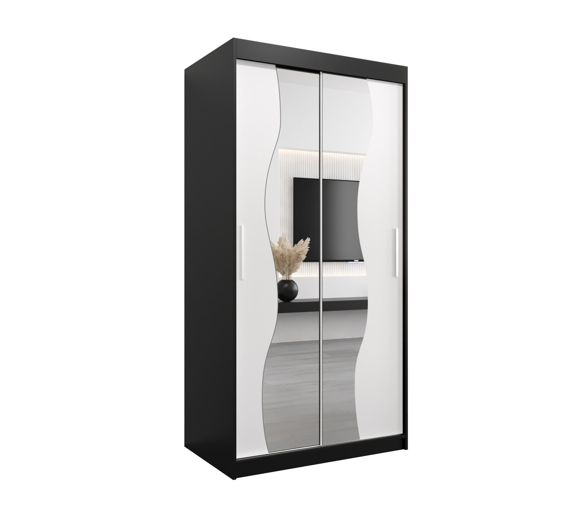 Möbel Kryspol Schwebetürenschrank Schwarz, Weiß 100x200x62 cm