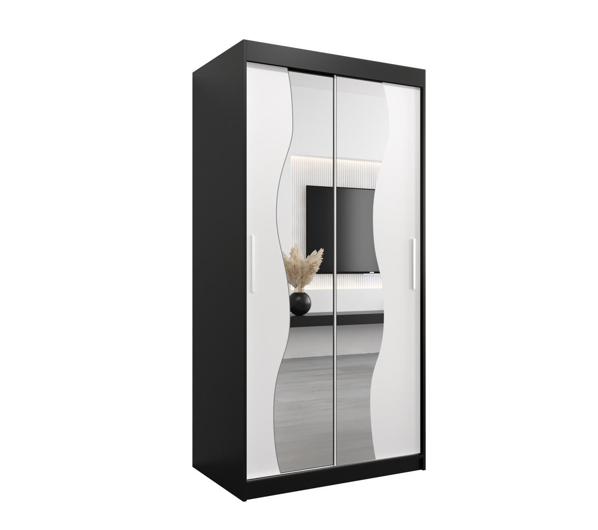 SCHWEBETÜRENSCHRANK 200/100/62 2-türig - Silberfarben/Schwarz, Holz/Kunststoff (100/200/62cm) - MÖBEL KRYSPOL