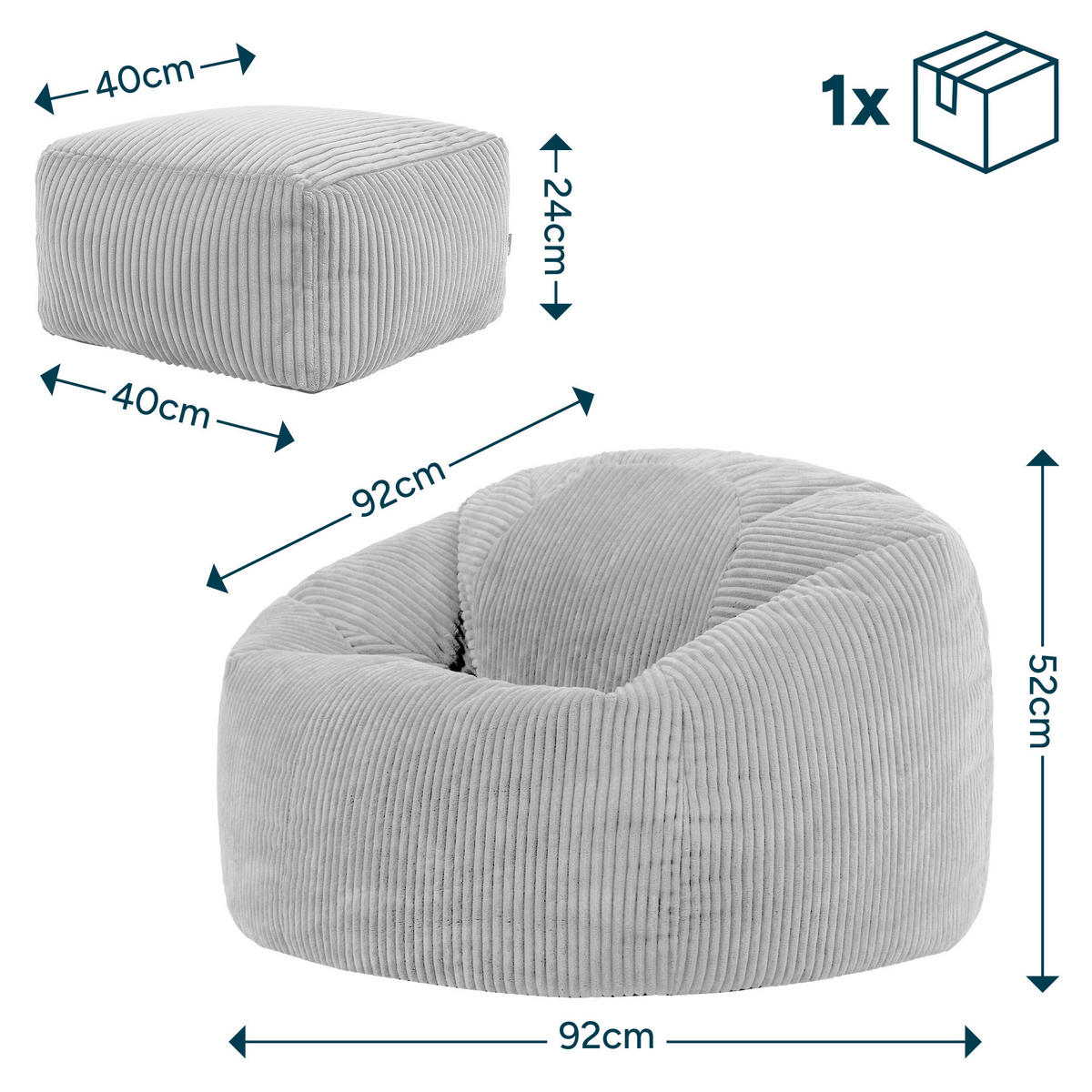 SITZSACK mit Hocker Kingston XXL - Blau, Textil (92/52/92cm) - icon