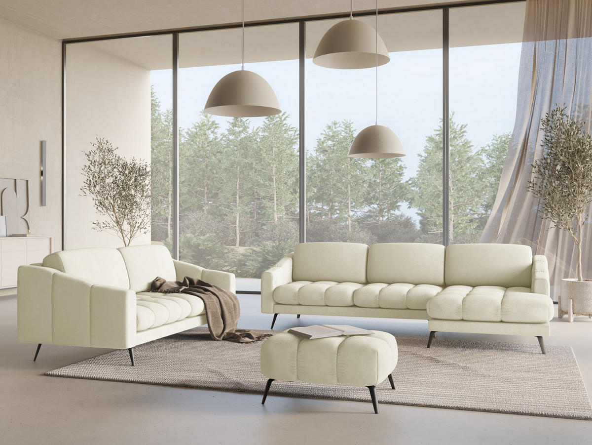 3-SITZER SOFA Chenille Stoff Beige - Beige/Schwarz, Textil/Metall (202/80/95cm) - Makamii