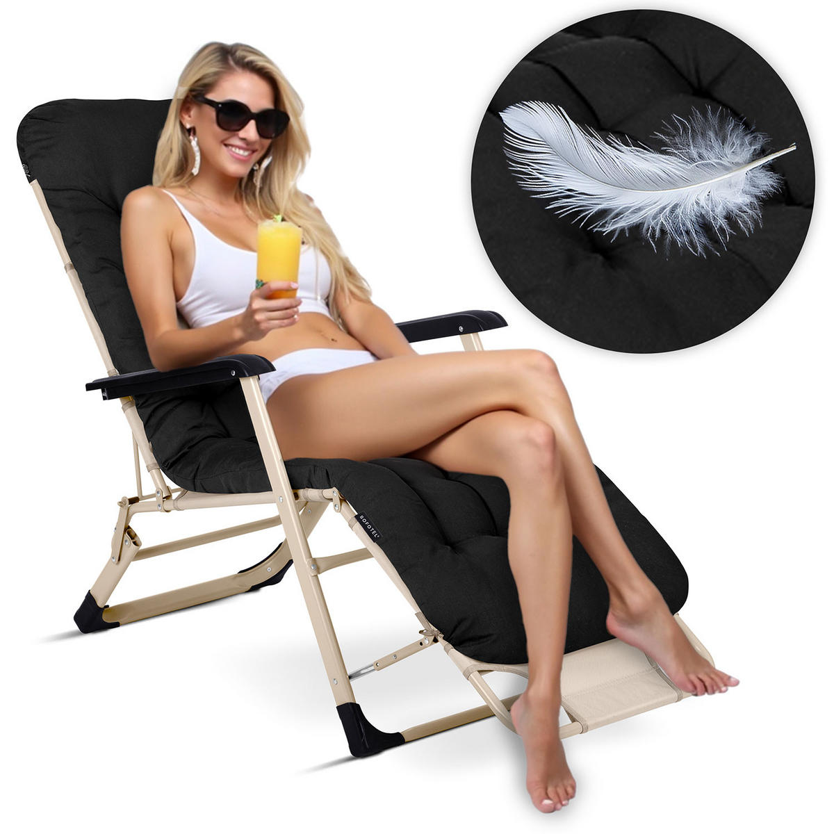 GARTEN-RELAXSESSEL Klappbarer mit Kissen, Schwarz - Schwarz, Metall (60/102/110cm)