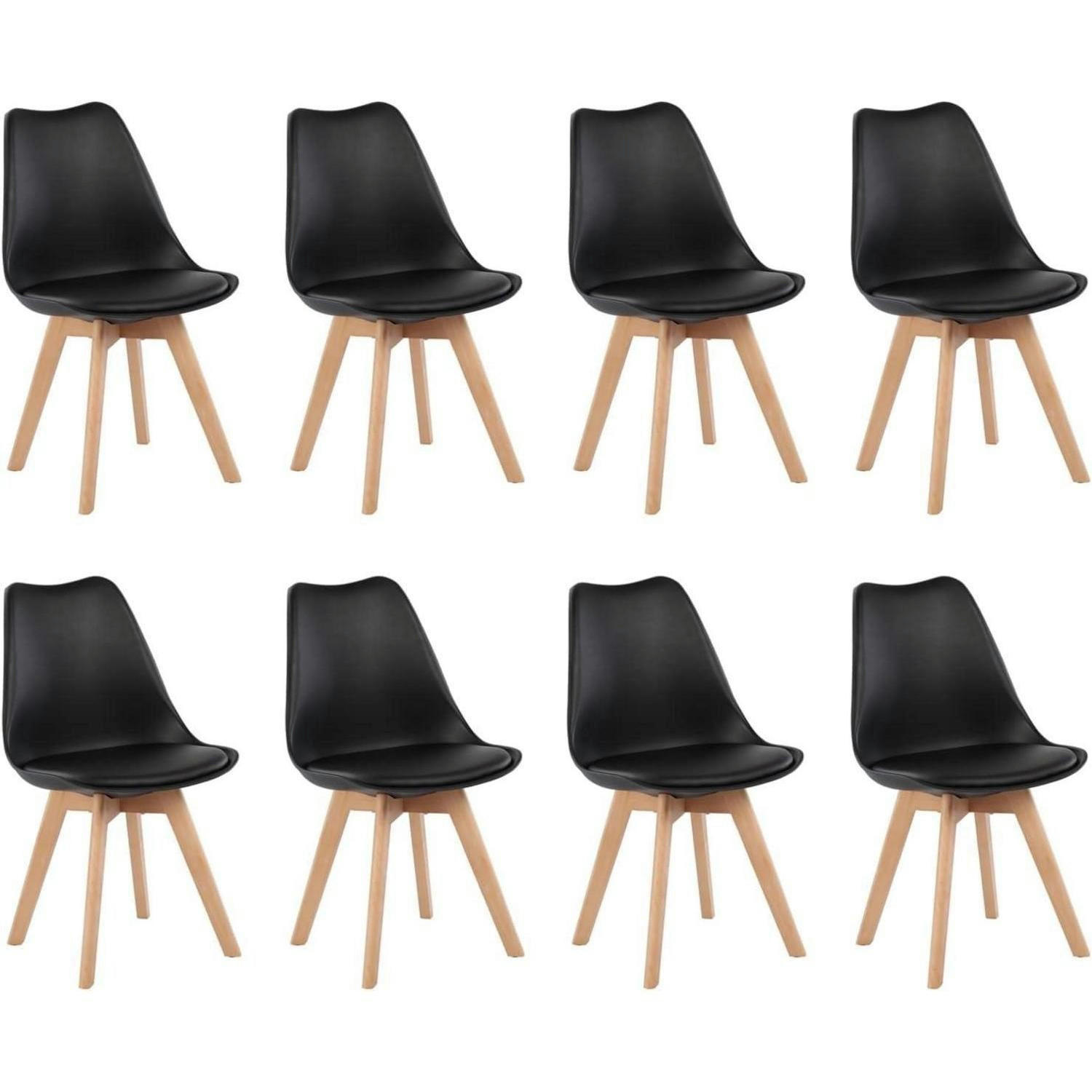 ESSZIMMERSTUHL 8-teiliges Set Schwarz mit Massivholzbeinen - Schwarz, Holz (47.5/82/41cm)