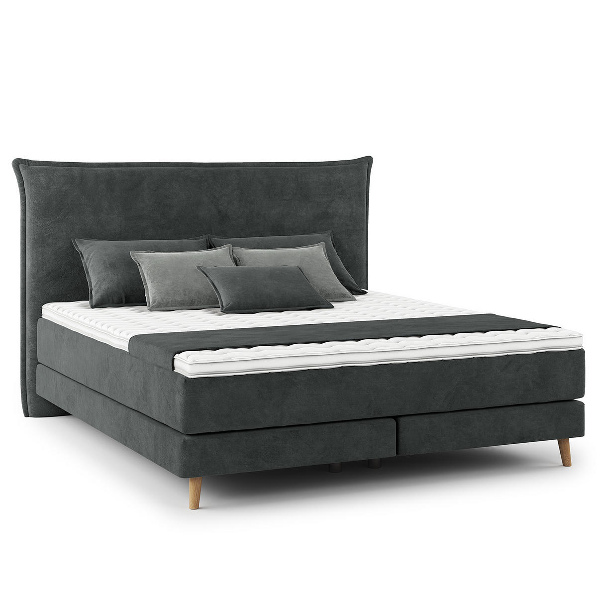 BOXSPRINGBETT - Klassisch - Dunkelblau, Holz (180/200cm) - home24