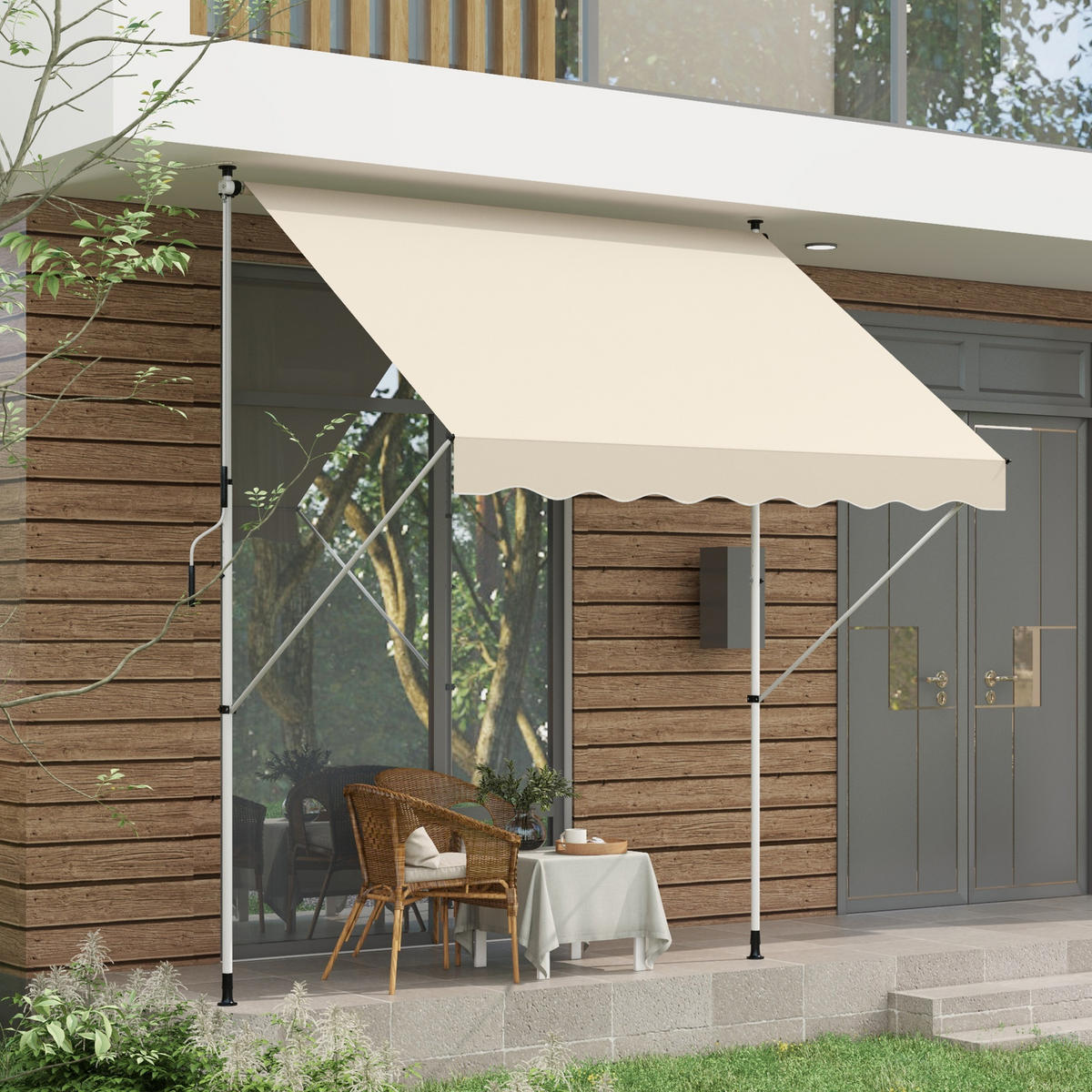 MARKISE, Blau+Weiß, Aluminium, Stahl, Polyester - Beige, Metall (150/280/300cm) - Outsunny