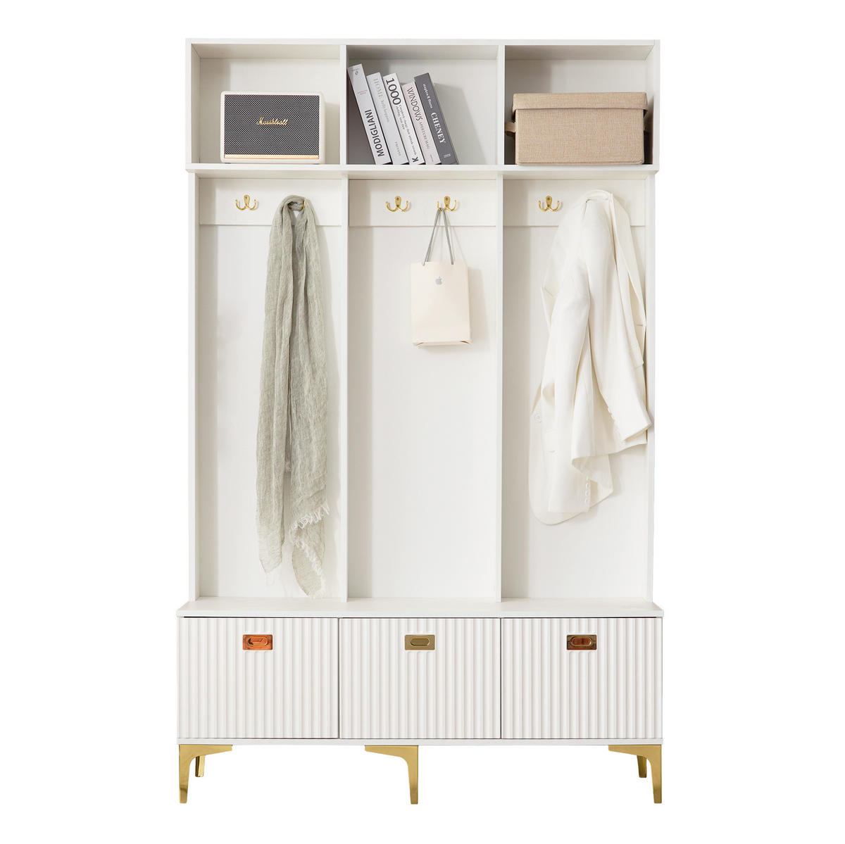 GARDEROBENSET 120/23,5/191,5 cm aus Spanplatte mit Sitzbank und 6 Haken Weiß - Weiß, Holzwerkstoff (40/191/120cm) - Modenvie