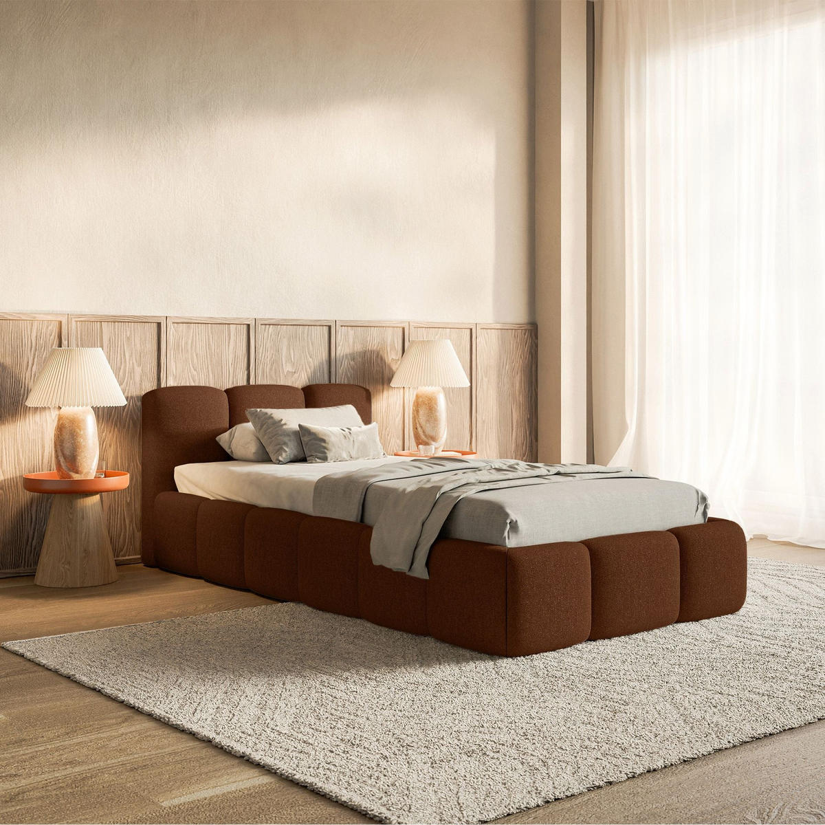 POLSTERBETT Cloudy Low Kupfer Chenille, Bettkasten & Lattenrost, 90x200 cm - Schwarz/Kupferfarben, Kunststoff/Textil (90/200cm) - Selsey
