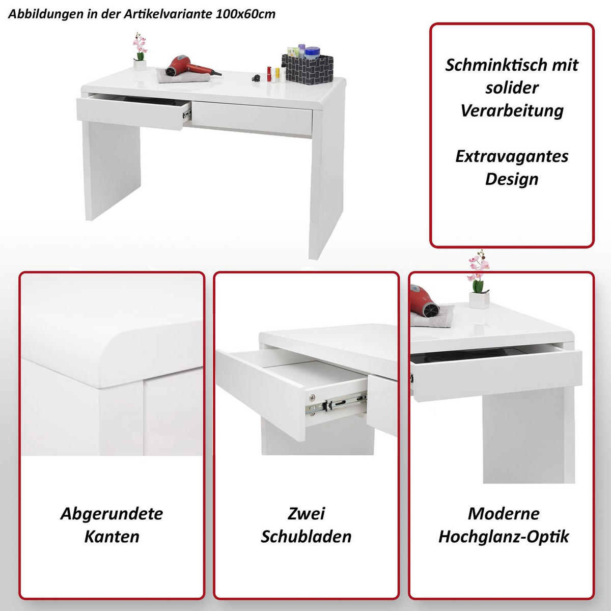 SCHMINKTISCH G5 rechteck Weiß - Weiß, Holzwerkstoff (60/120/75cm) - MCW