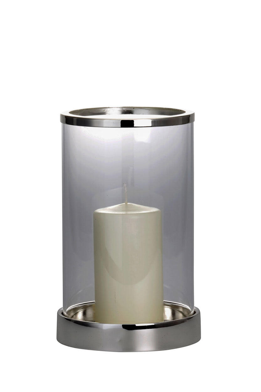 WINDLICHT "Modern"versilbert glatt poliert, H 26 cm, Ø 17 cm - Silberfarben, Paraffin (17/26/26cm) - Hermann Bauer jun. Kollektion GmbH