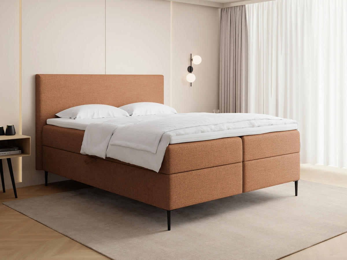 BOXBETT Alba Rise mit Bettkasten, Orange Chenille 160x200 cm – inkl. H4 Taschenfederkern Matratze & Foam Topper - Schwarz/Orange, Holz/Textil (160/200cm) - WFL GROUP