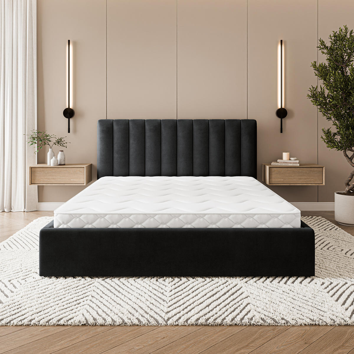 POLSTERBETT DEMERA MGV 180x200 cm mit Bettkästen - Schwarz - Schwarz, Holz (180/200cm) - MASSENO
