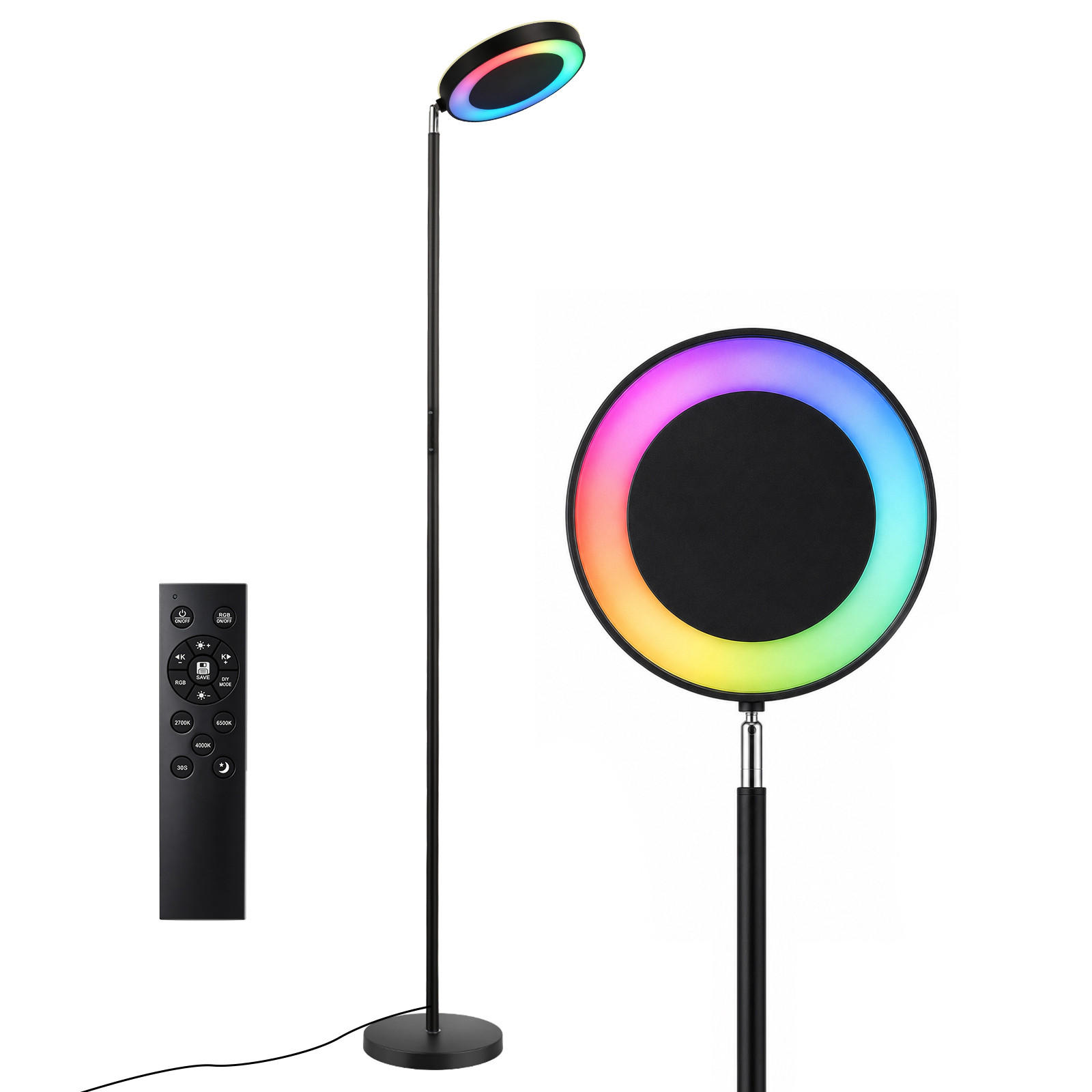 STEHLEUCHTE FL1081 LED RGB CCT Schwenkbar - Schwarz, Metall (25/25/180cm) - LOVHAUS