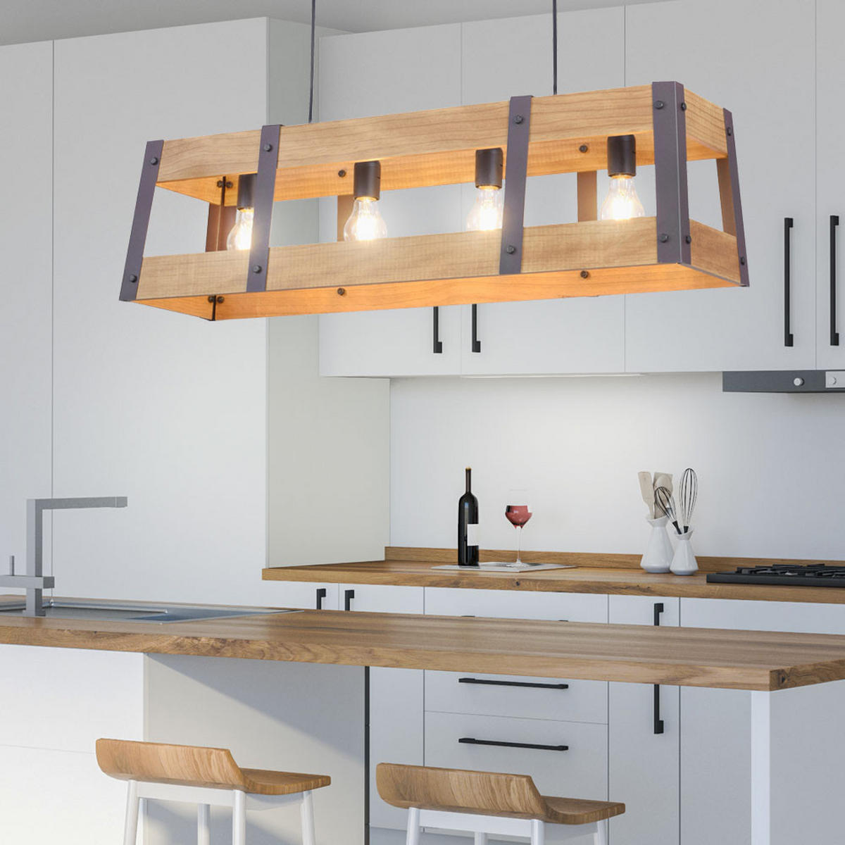 HÄNGELEUCHTE Holz Schwarz Braun - Braun, Holz (85/23/120cm)