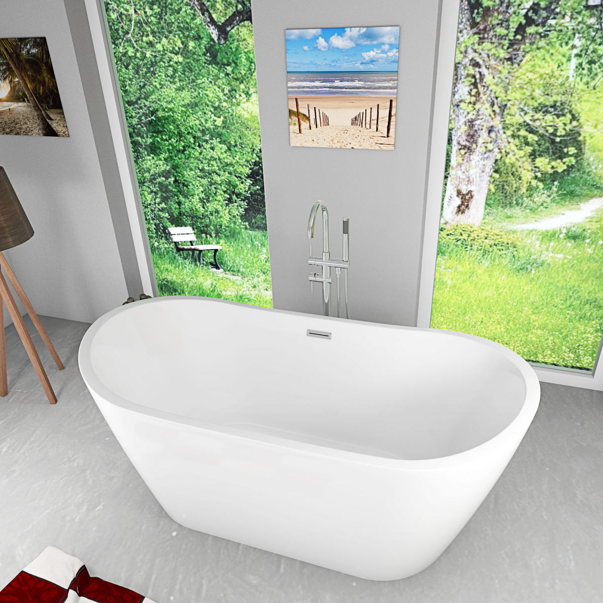 FREISTEHENDE Badewanne Wanne F03 180x89cm mit Armatur AF04 - Weiß, Glas/Kunststoff (80/72/180cm) - AcquaVapore by Sandra Jentho