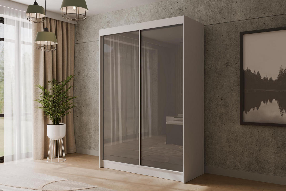 KLEIDERSCHRANK PEKA - 150 cm - Weiß|Grau - Weiß/Grau, Holzwerkstoff (150/215/61cm) - ALTDECOR