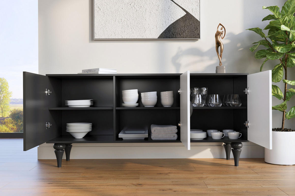 SIDEBOARD Paradis, Schwarz/Weiß - Schwarz, Holzwerkstoff (158.4/74/45cm) - Dancan