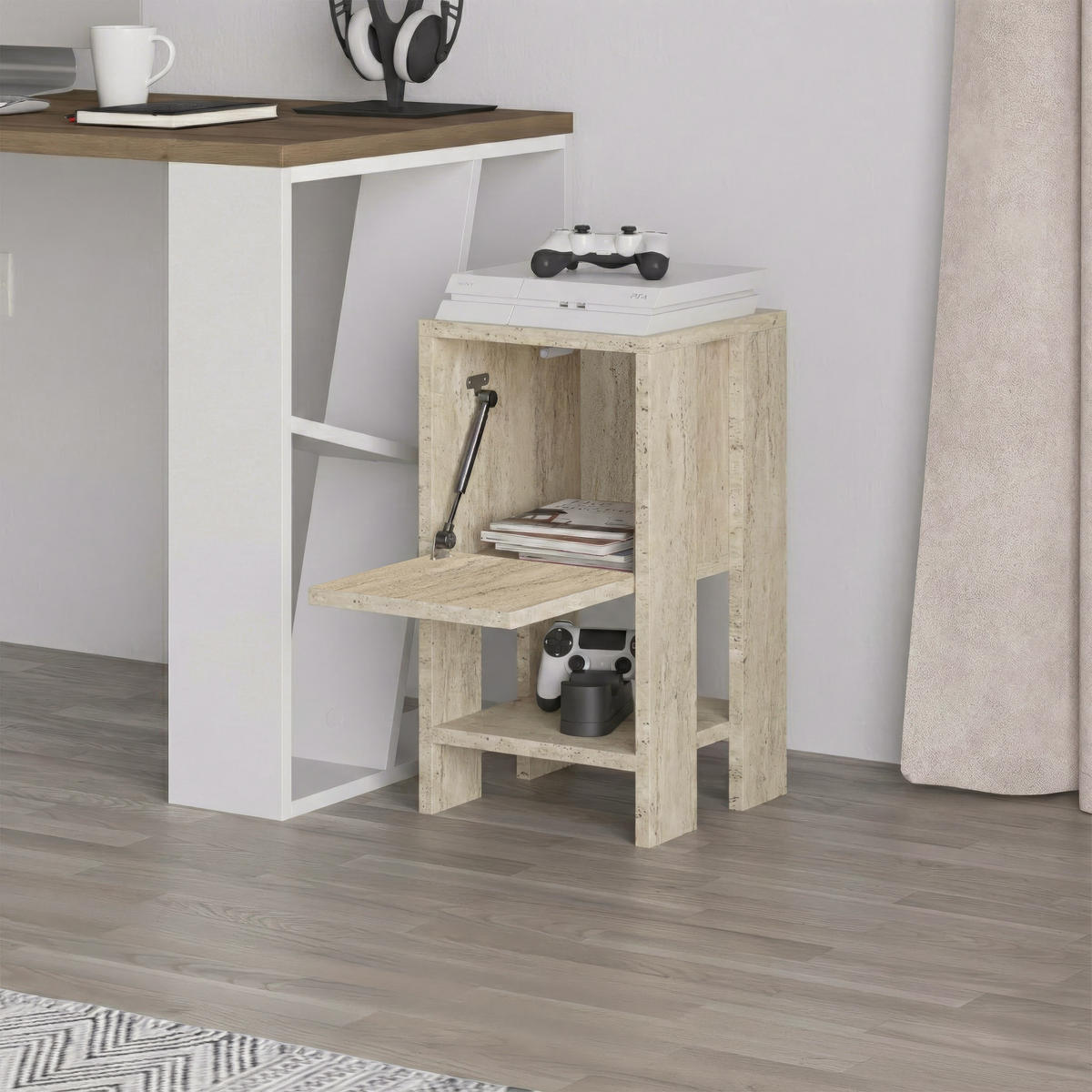 NACHTTISCH Ema Travertin 30/30/55 cm - Beige, Holzwerkstoff (30/55/30cm) - Decortie