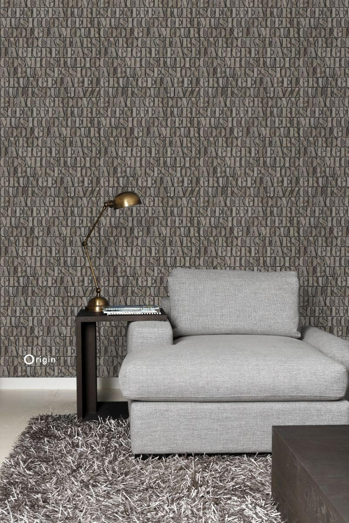 TAPETE alte eiserne Druckbuchstaben 53 cm x 10.05 m - Braun, Papier (53/1000cm) - Origin Wallcoverings