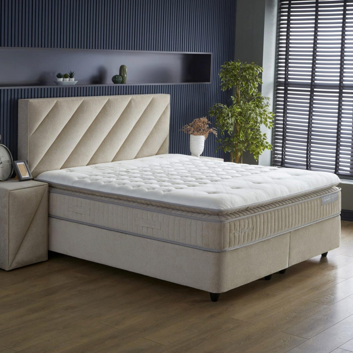 BOXBETT Shine Bett boxspringbett 120x200 mit matratze - Beige, Holz (120/200cm)