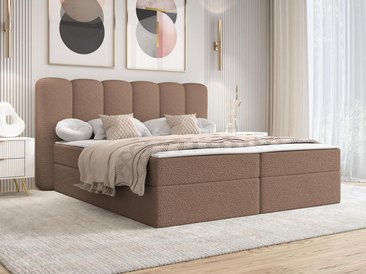 BOXBETT Softi 1 Boucle - H3 - Schwarz/Braun, Holz/Holzwerkstoff (160/200cm) - MIRJAN24
