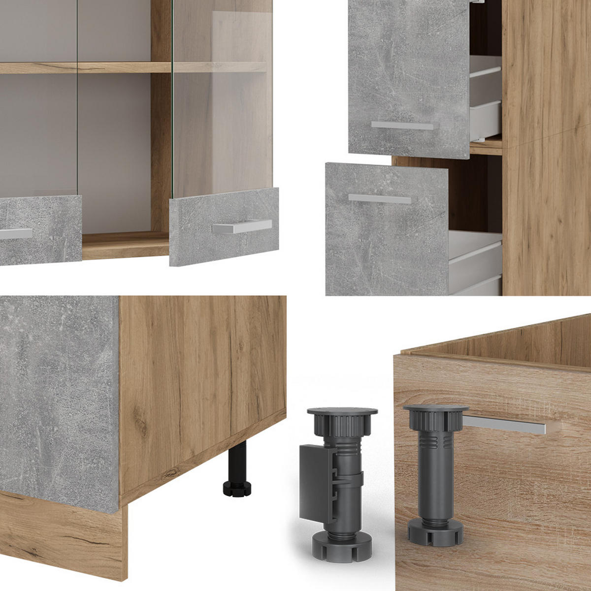 KOMPLETNÍ KUCHYNĚ R-Line Beton/zlatý dub - šedá/medově dubová, kompozitní dřevo (350/81.6/60cm) - Vicco