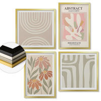 WANDBILDER 4er Set - 50x50 cm & 40x60 cm Goldrahmen - Abstrakte Pflanzenformen - Goldfarben, Kunststoff (50/50cm) - ArtPrintCave