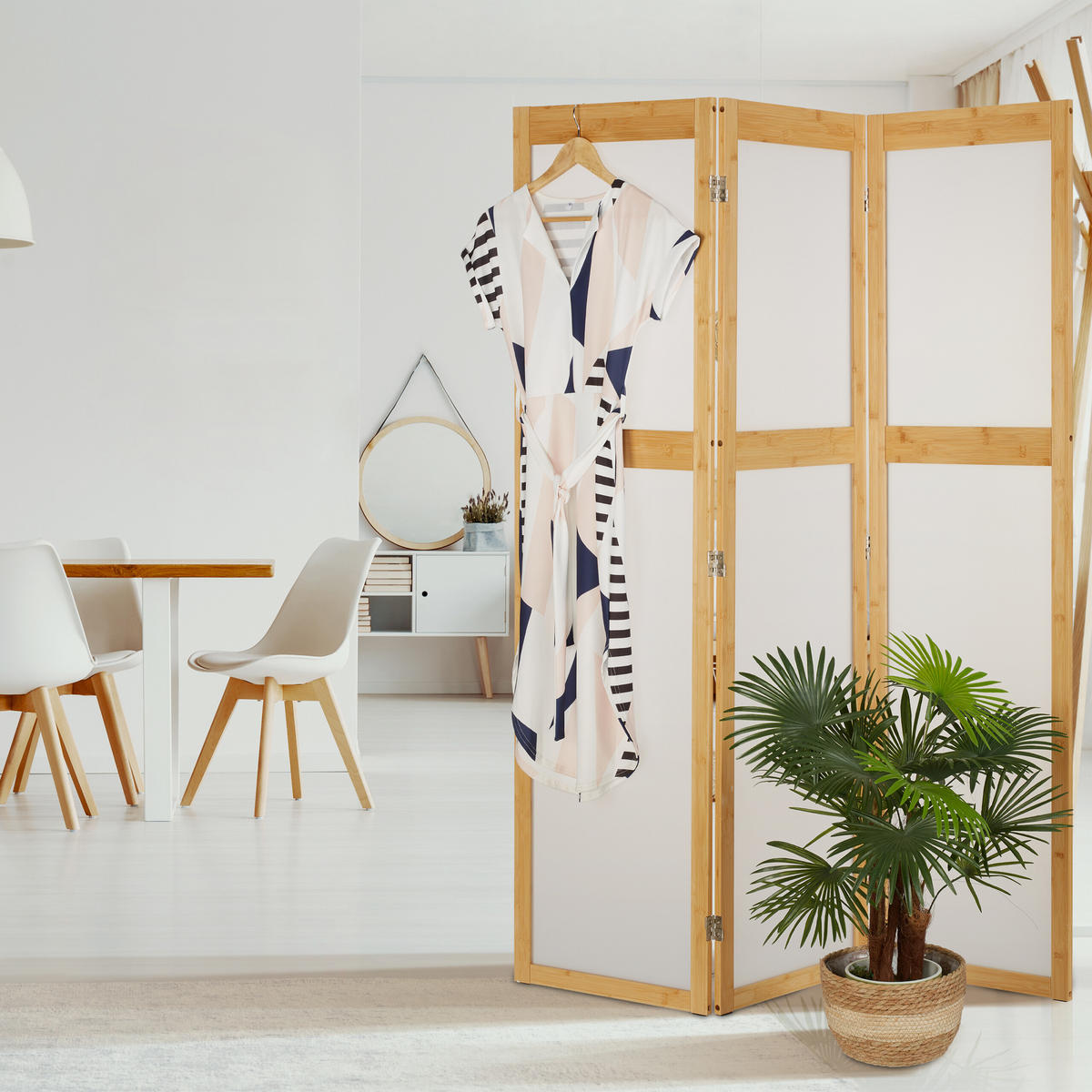 PARAVENT - Hellbraun, Holz/Kunststoff (135.5/168/1.5cm) - Relaxdays